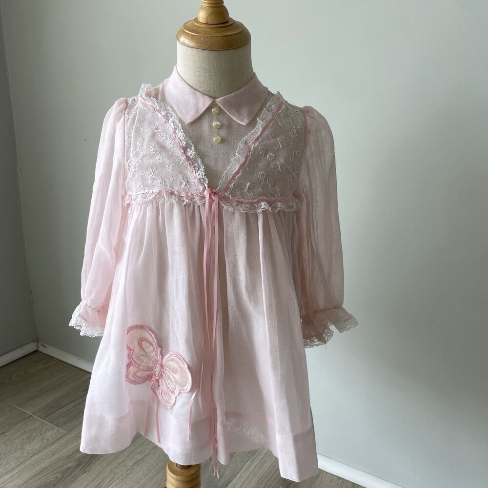 Ruth of Carolina VTG Dress Girls Sz 3 Pink Dress Ruffles Butterfly Girly 80’s